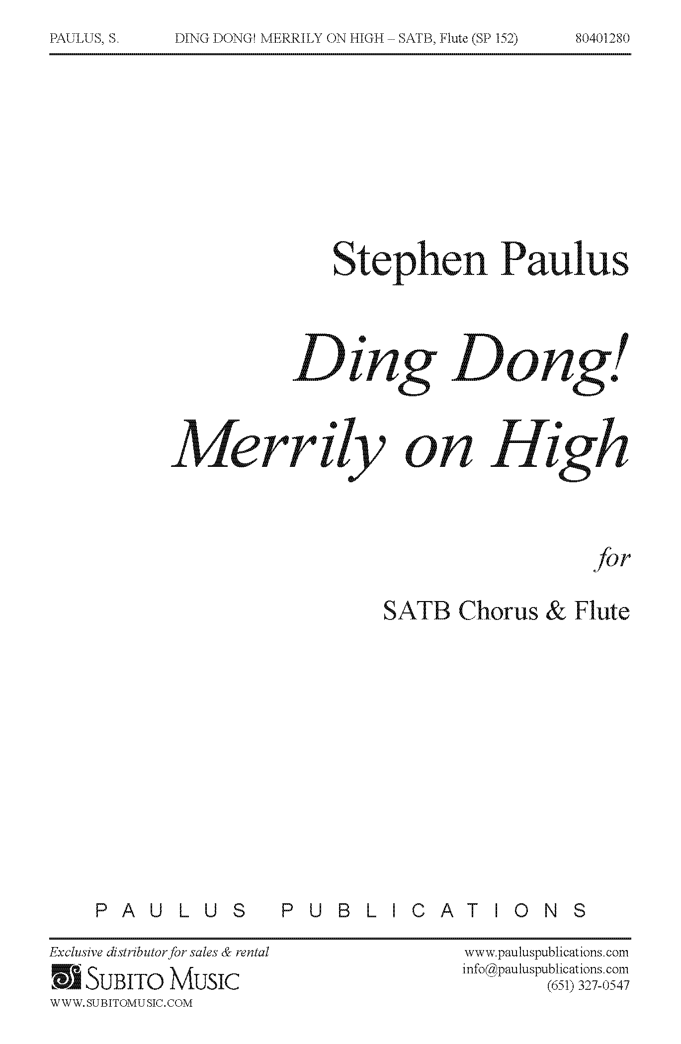 Ding, Dong! Merrily on High for SATB Chorus & Flute - Click Image to Close